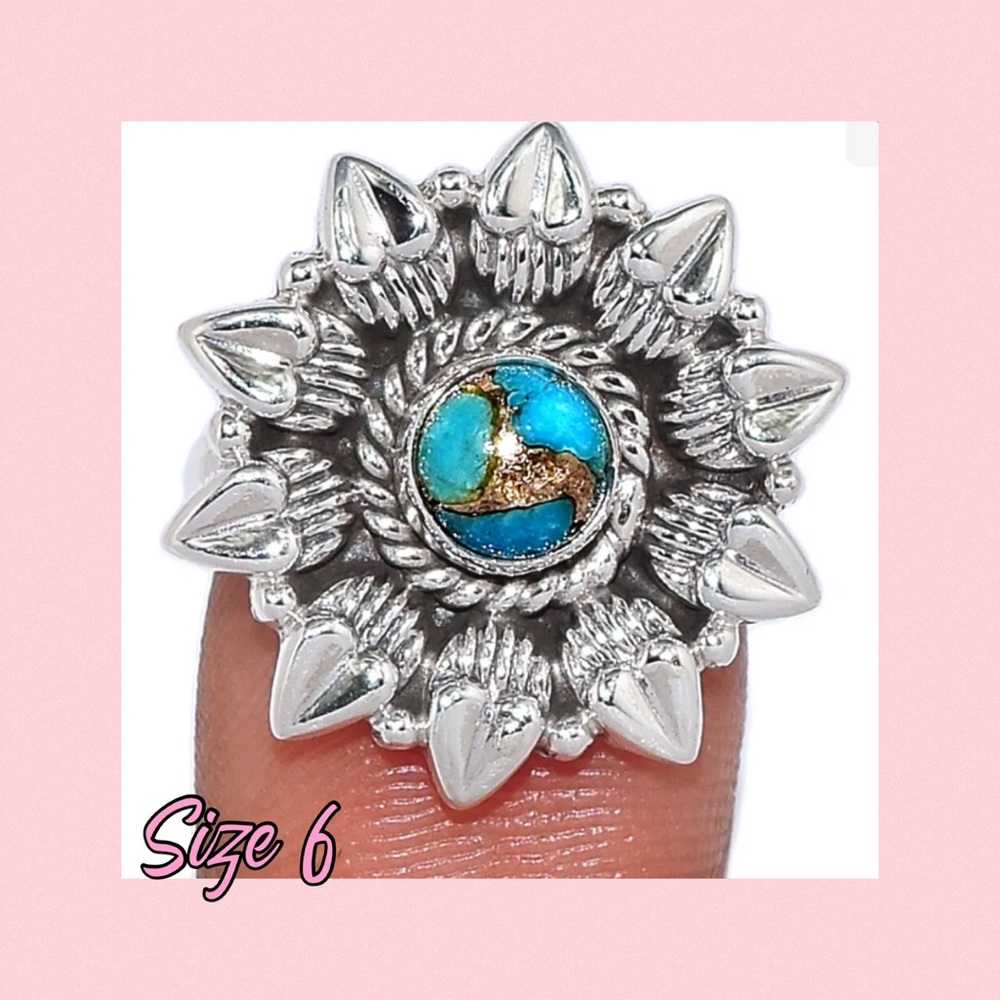 Blue Copper Turquoise Sterling Silver Ring Size 6